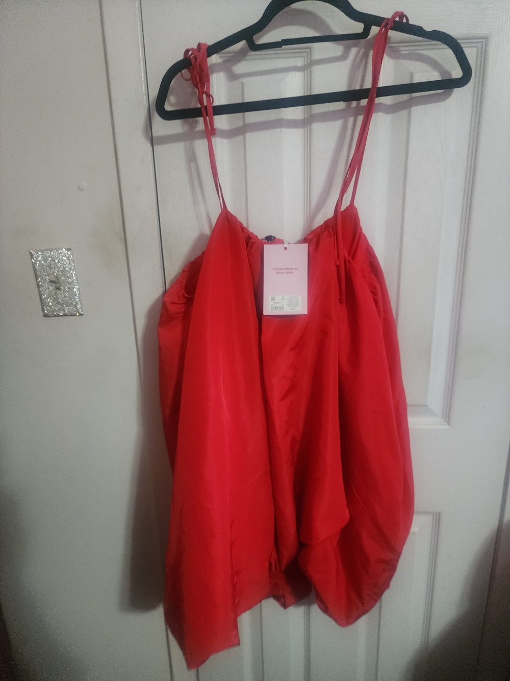 Bright Red Spaghetti Strap Bubble Dress - Picture 6 of 7